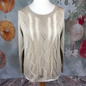 Rock & Republic Gold Sheer Cable Knit Sweater L